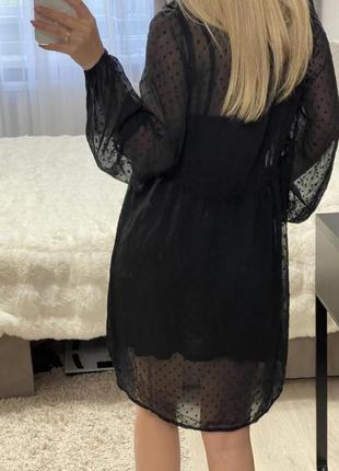 Платье черное новое в горошек двойка короткое ажурное5 фото