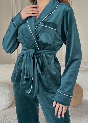 Пижама мягкая велюр женская, одежда для дома, домашний костюм, черный, зеленый, бардо4 фото