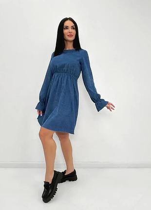Вельветовое платье с завышеной талией 50-52 размер. джинс