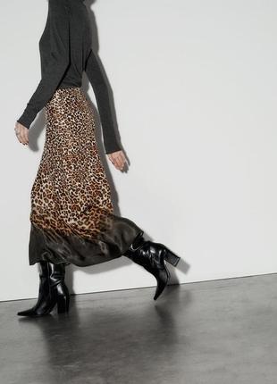 Атласная юбка длинна миди леопардовый принт zara тренд4 фото