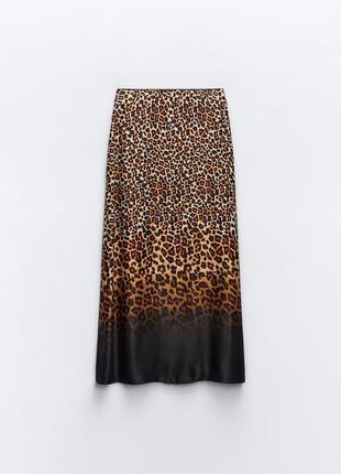 Атласная юбка длинна миди леопардовый принт zara тренд7 фото