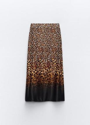 Атласная юбка длинна миди леопардовый принт zara тренд8 фото