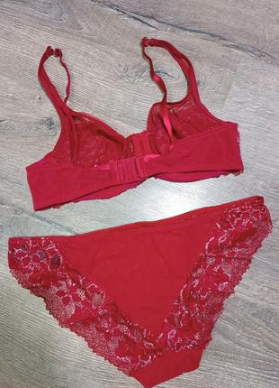 Комплект жіночої сексуальної білизни червоно-бордовий колір з сріблястим люрексом2 фото