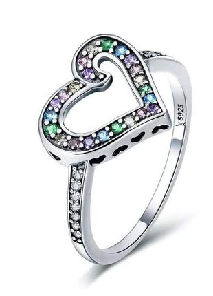 Серебряное кольцо "радужное сердце"2 фото