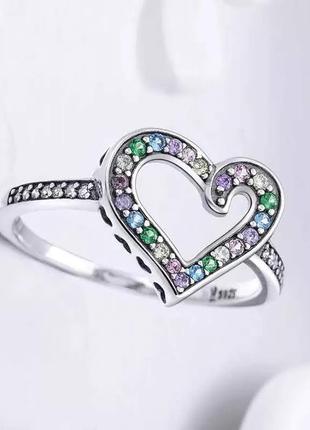 Серебряное кольцо "радужное сердце"3 фото