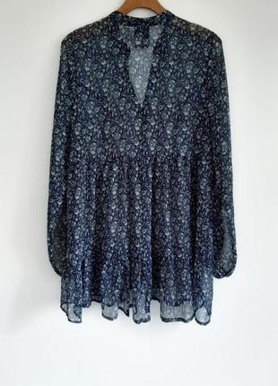 Лёгкая шифоновая блузка с воланами  цветочный принт6 фото