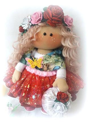 Интерьерная текстильная кукла лола, подарочная, игрушка, ручная работа, высота 31 см1 фото