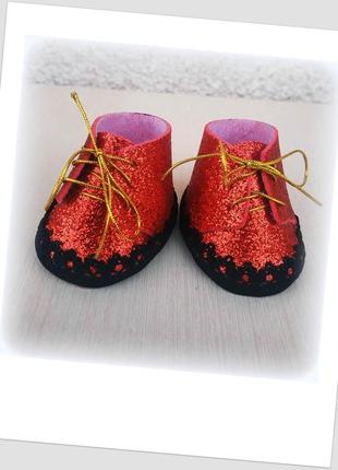 Обувь, ботинки из фоамирана для интерьерных текстильных кукол на размер стельки 4,5 х 3,5 см. цвет красный3 фото
