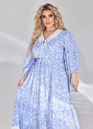 Женское весенне-летнее платье из ткани софт с кокетливым воротничком большие размеры 50-647 фото