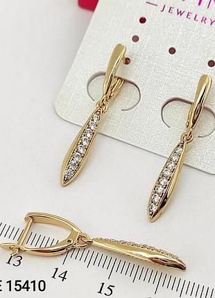 Серьги с фианитами 3,5 см, медзолото, медицинское золото, позолоченные, xuping