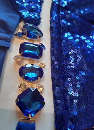 Ефектний ексклюзивний роздільний купальник електрик з камінням, стразами, паєтками9 фото