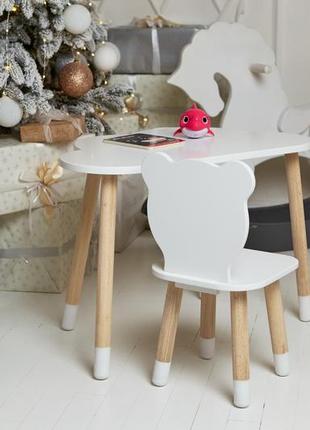 Детский столик тучка и стульчик мишка белый столик для игр, уроков, еды5 фото