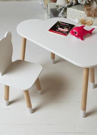 Детский столик тучка и стульчик мишка белый столик для игр, уроков, еды10 фото