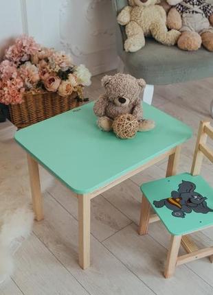 Детский стол и стул зеленый. для учебы,рисования,игры. стол с ящиком и стульчик.3 фото