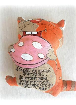 Кофейная примитивная чердачная игрушка ручная работа кот с колбасой. подарок. сувенир....