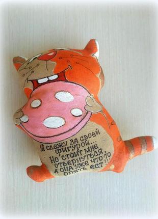 Кофейная примитивная чердачная игрушка ручная работа кот с колбасой. подарок. сувенир....