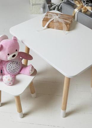 Белый прямоугольный столик и стульчик детский белоснежный зайчик. белый детский столик2 фото