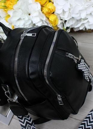 Светлый стильный женский рюкзак на лето широкий ремень эко-кожа черный4 фото