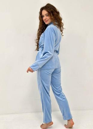 Костюм велюровый (кардиган+брюки) для дома, пижама велюровая, размер s-m, голубой4 фото