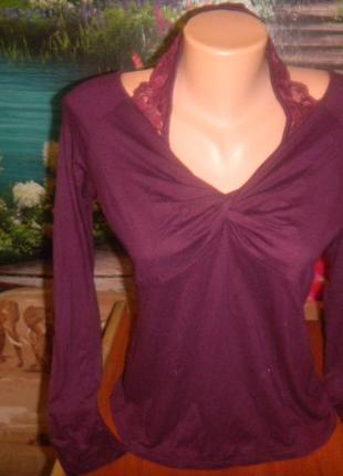 La vie кофточка з гипюровым декором на шию,колір марсала,новий стан