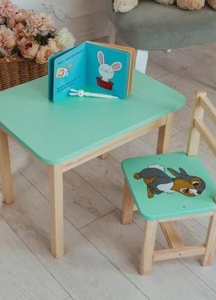 Стул и стол детский зеленый. для учебы,рисования,игры. стол с ящиком и стульчик.5 фото