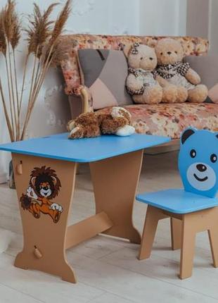 Детский стол синий! супер подарок! столик парта, рисунок зайчик и стульчик детский медвежонок7 фото