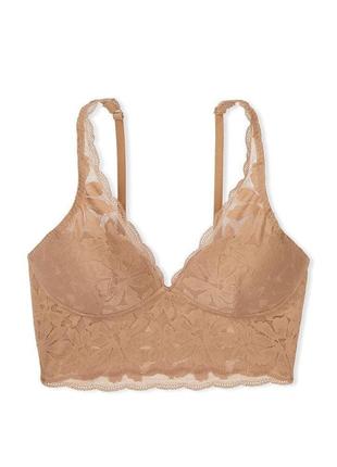 Бюстгальтер бралетт victoria's secret lace lightly lined plunge bralette xs бежевый5 фото