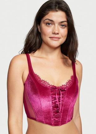 Корсет victoria's secret unlined lace-up velvet corset top s рожевий