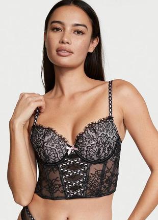 Корсет victoria's secret lightly-lined heritage ribbon slot bra top medium-dd чорний