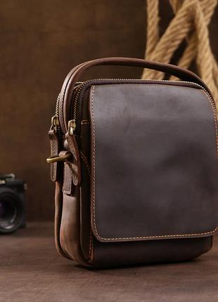 Шкіряна чоловіча вінтажна сумка vintage 20372 коричневий5 фото