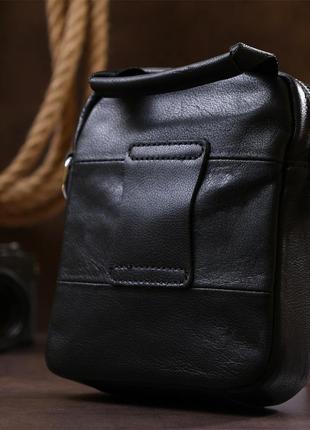 Компактна чоловіча сумка з натуральної шкіри vintage 20477 чорний8 фото