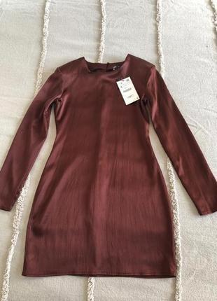 В наявності в наявності zara плаття футляр із віскози коричнево бордового кольору
