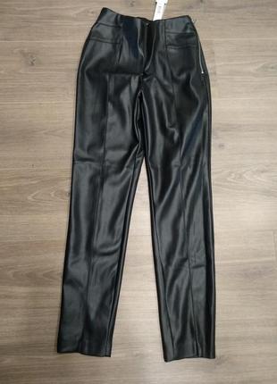 Чорние кожание брюки штани з єко кожа женские чорние штани5 фото