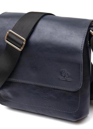 Практичная кожаная мужская сумка-мессенджер grande pelle 11433 темно-синий