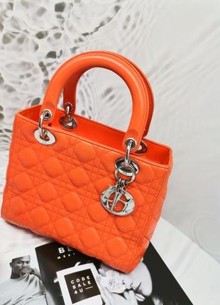 Женская сумка  диор леди оранжевая маленькая из эко-кожи