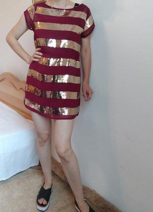 Платье мини сукня з пайєтками блискітками бордова4 фото
