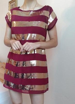 Платье мини сукня з пайєтками блискітками бордова5 фото