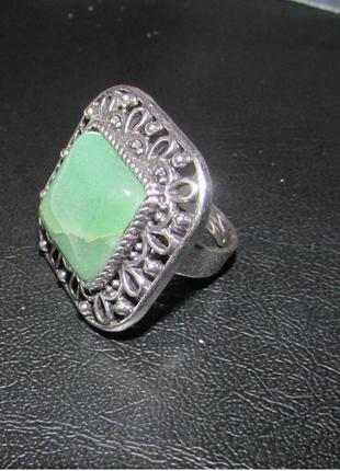 Квадратное кольцо с зеленым авантюрином, безразмерное, арт. 56365 фото