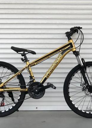 Горный подростковый велосипед toprider 680 24" алюминиевый золотой