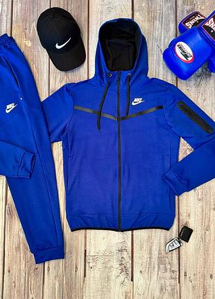 Спортивный костюм мужской подростковый весенний демисезонный nike tech весна хлопковый кофта штаны xxs-xxl синий с капюшоном