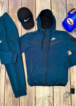 Спортивный костюм мужской подростковый весенний демисезонный nike tech весна хлопковый кофта штаны xxs-xxl бирюзовый с капюшоном