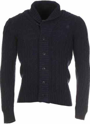 Шерстяной свитер / кофта тёмно - синего цвета g - star raw shawl cardigan, оригинал