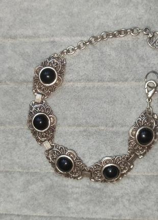 Барслет турецкий мельхиор покрытие серебром камень агат