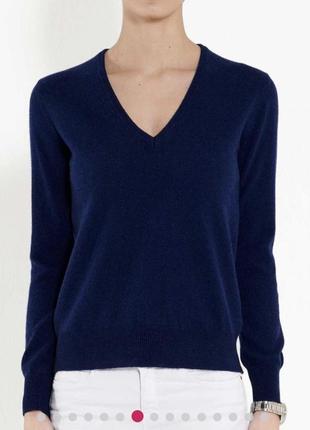 Кашемировый женский синий свитер с v вырезом !новый !
