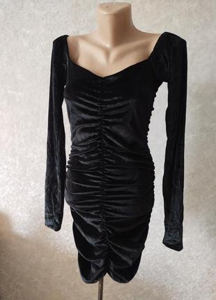Бархатное платье облегающее с длинными рукавами, s1 фото