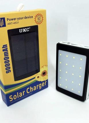 Умб портативное зарядное power bank solar 09c 90000 mah с led фонарем на солнечной батарее