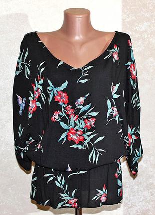 Красивая блузка zara с цветами и райскими птицами размер м-l1 фото