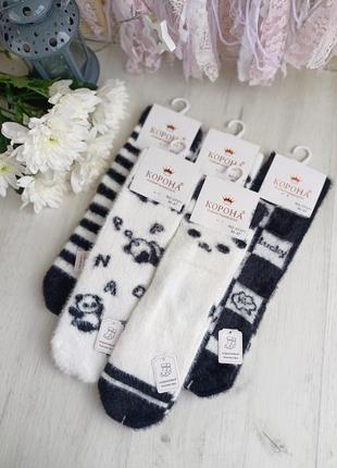 Підліткові норкові теплі шкарпетки корона розмір 32-37 чорно-білі 5 пар  з пандою2 фото