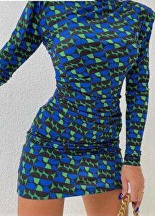 Платье ассиметричного кроя, с драпировкой, сине-зеленое zara4 фото