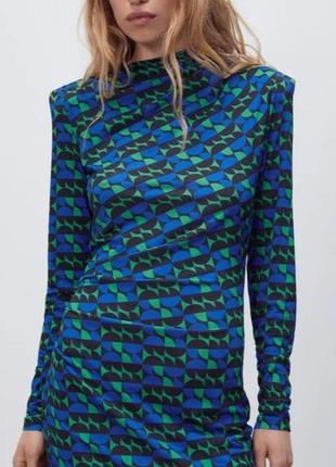 Платье ассиметричного кроя, с драпировкой, сине-зеленое zara7 фото